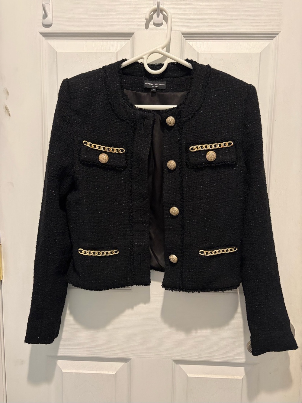 Generation Love Black Tweed Chain-Trim Chanel Style Jacket